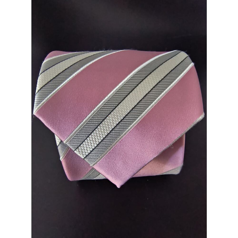 Donald Trump Signature Collection 100% Silk Pink and Silver Striped Tie
